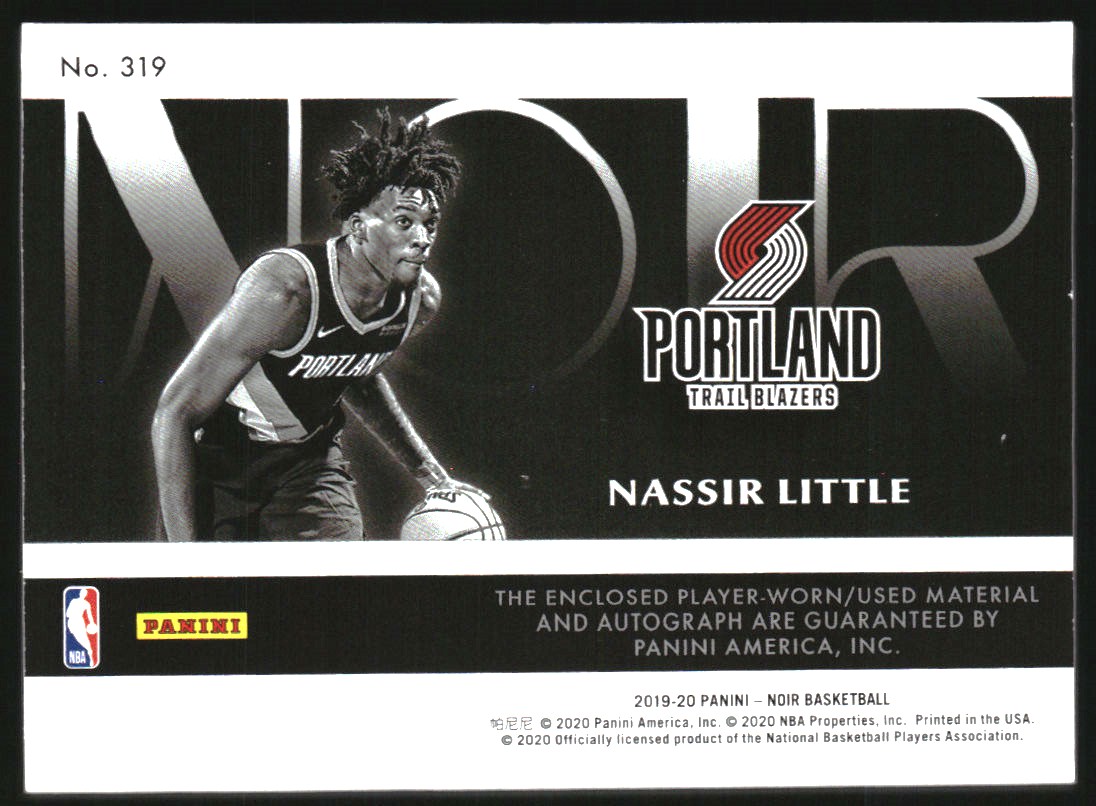 2019-20 Panini Noir #319 Nassir Little AU JSY BW