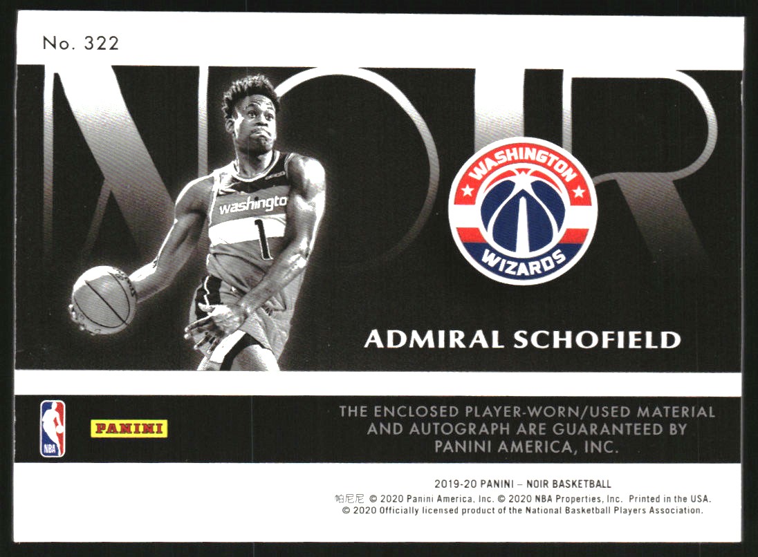 2019-20 Panini Noir #322 Admiral Schofield AU JSY BW
