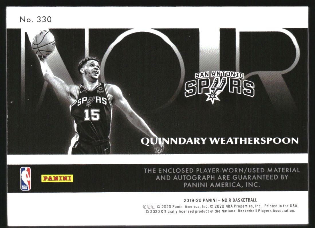 2019-20 Panini Noir #330 Quinndary Weatherspoon AU JSY BW