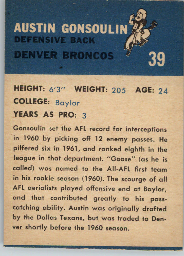 1962 Fleer #39 Goose Gonsoulin back image