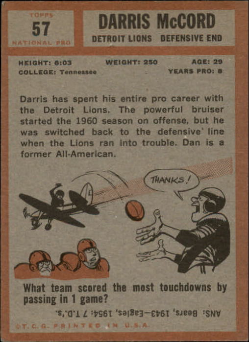 1962 Topps #57 Darris McCord back image