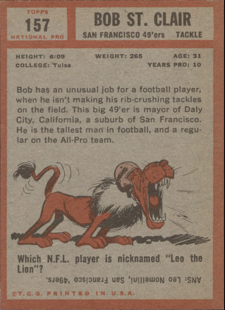 1962 Topps #157 Bob St.Clair back image