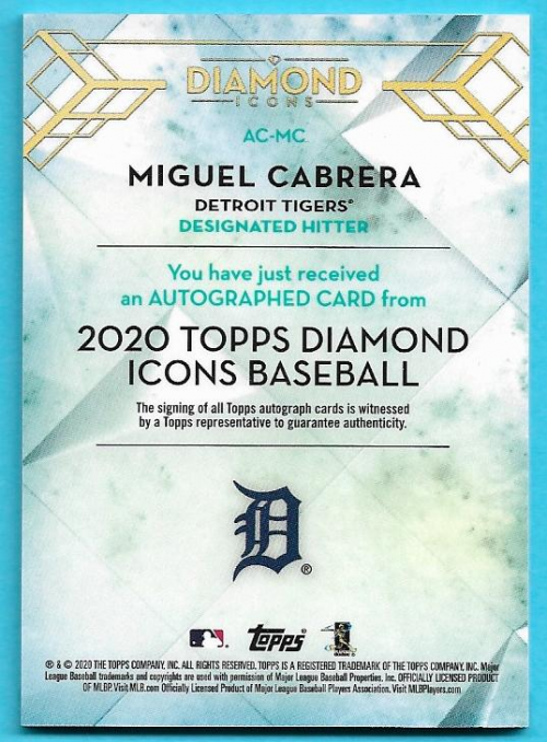 2020 Topps Diamond Icons Autographs #ACMC Miguel Cabrera back image