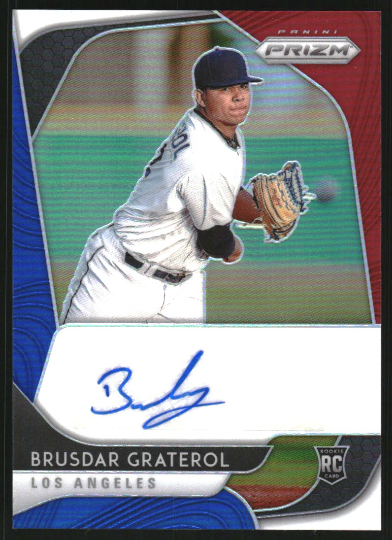 2020 Panini Prizm Rookie Autographs Prizms Red White and Blue #40 Brusdar Graterol/50