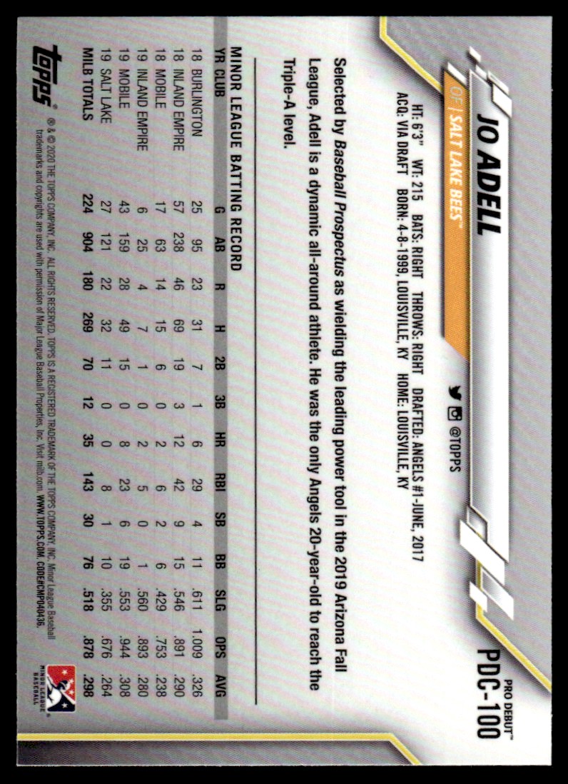2020 Topps Pro Debut Chrome #PDC100 Jo Adell