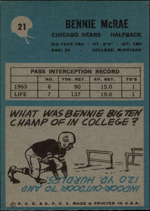 1964 Philadelphia #21 Bennie McRae RC back image