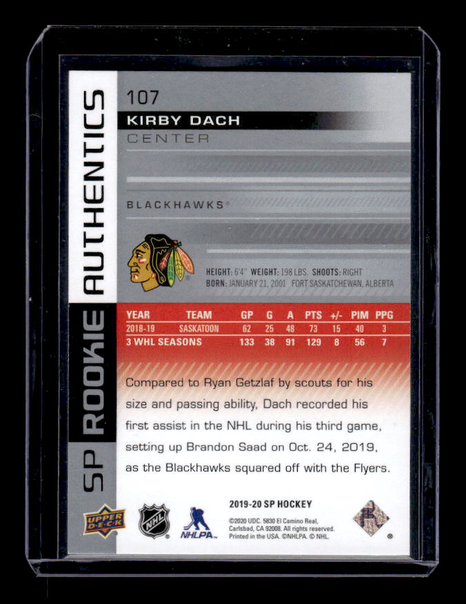 2019-20 SP #107 Kirby Dach RC back image