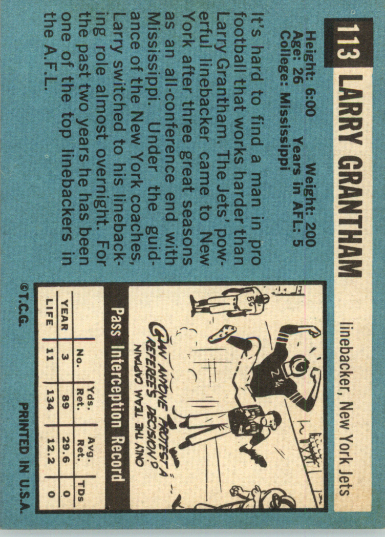 1964 Topps #113 Larry Grantham back image
