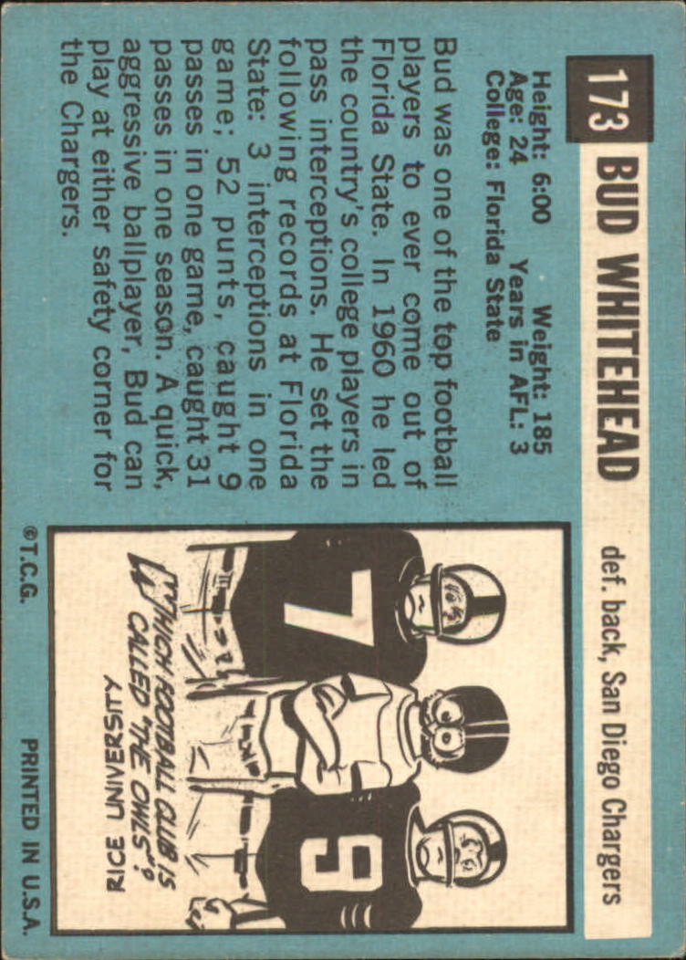 1964 Topps #173 Bud Whitehead RC back image