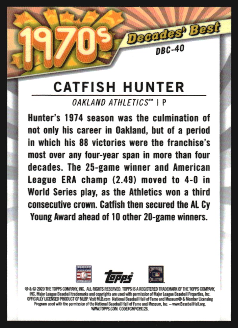 2020 Topps Decades' Best Chrome Series 2 #DBC40 Catfish Hunter