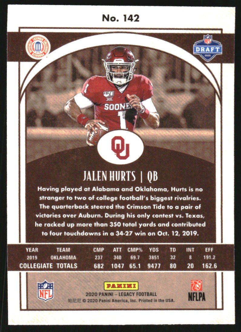 2020 Panini Legacy Premium Edition Silver #142 Jalen Hurts