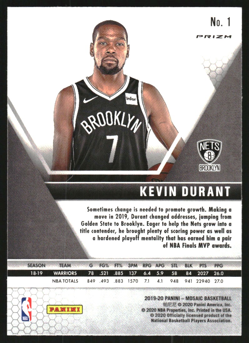 2019-20 Panini Mosaic Mosaic Fast Break Silver #1 Kevin Durant