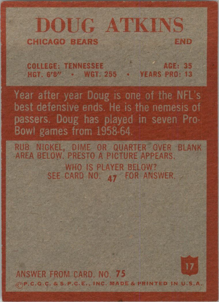 1965 Philadelphia #17 Doug Atkins back image