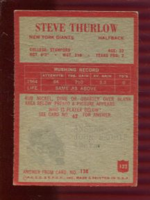 1965 Philadelphia #123 Steve Thurlow RC back image