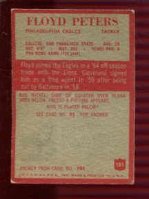 1965 Philadelphia #135 Floyd Peters RC back image