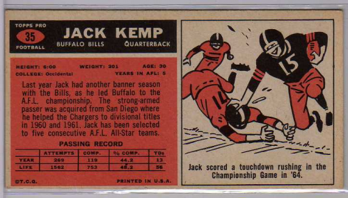 1965 Topps #35 Jack Kemp SP back image