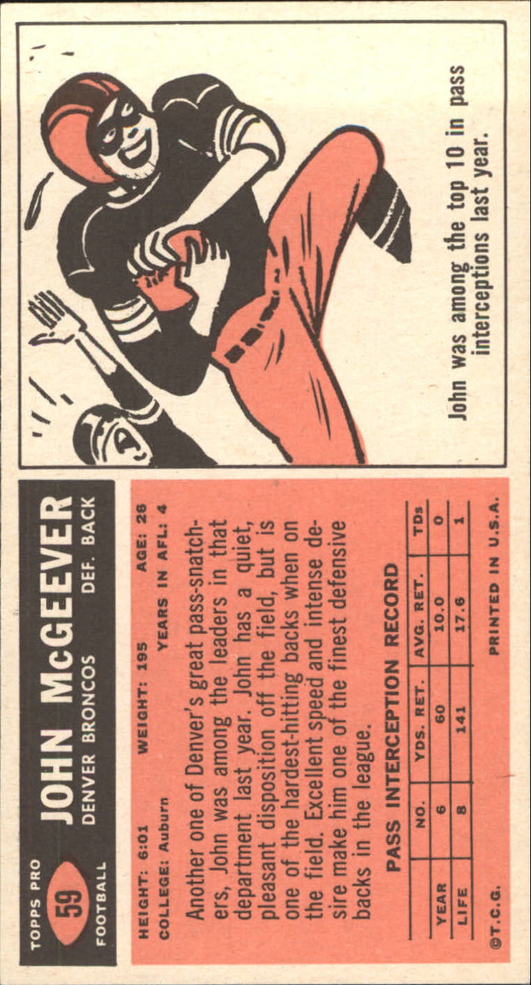 1965 Topps #59 John McGeever RC back image