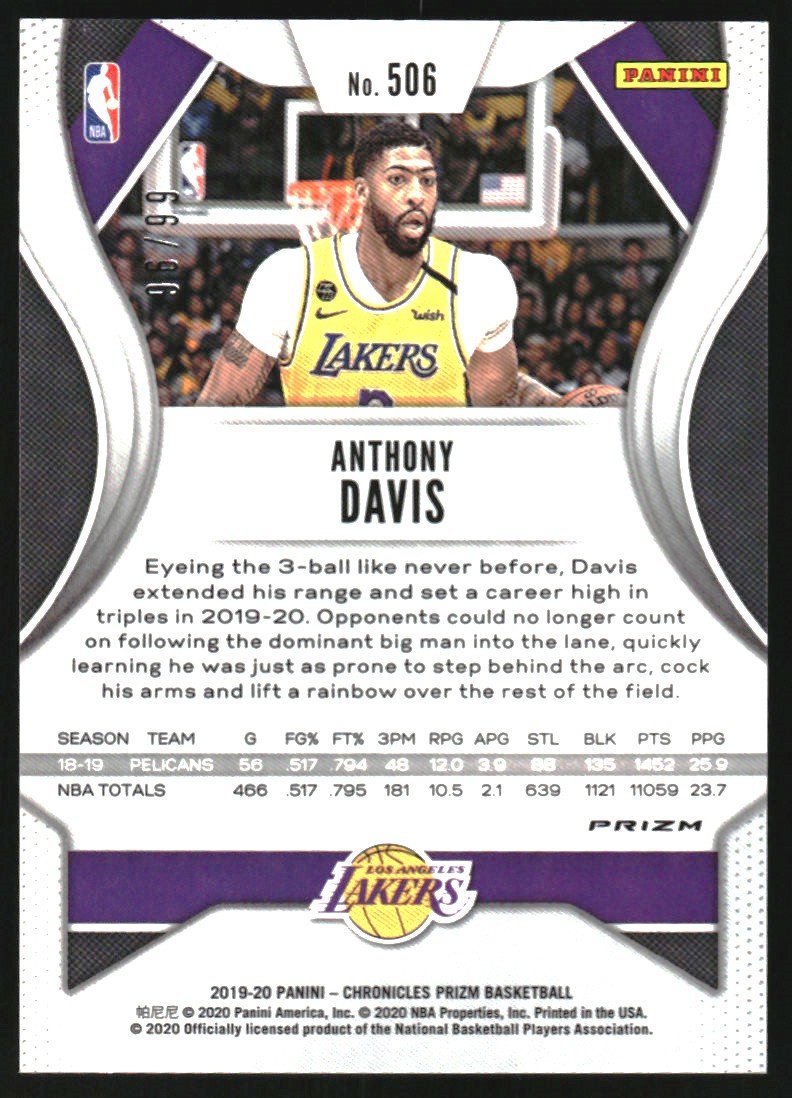 2019-20 Panini Chronicles Blue #506 Anthony Davis/Prizm Update
