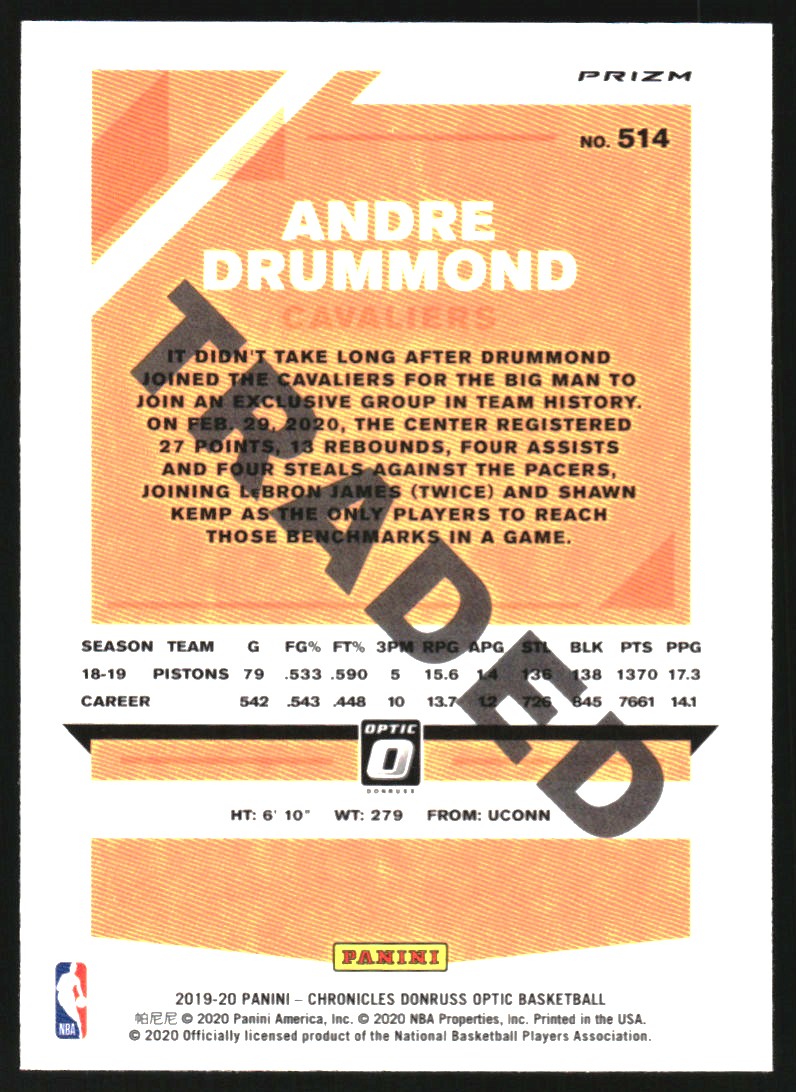2019-20 Panini Chronicles Bronze #514 Andre Drummond/Donruss Optic Traded