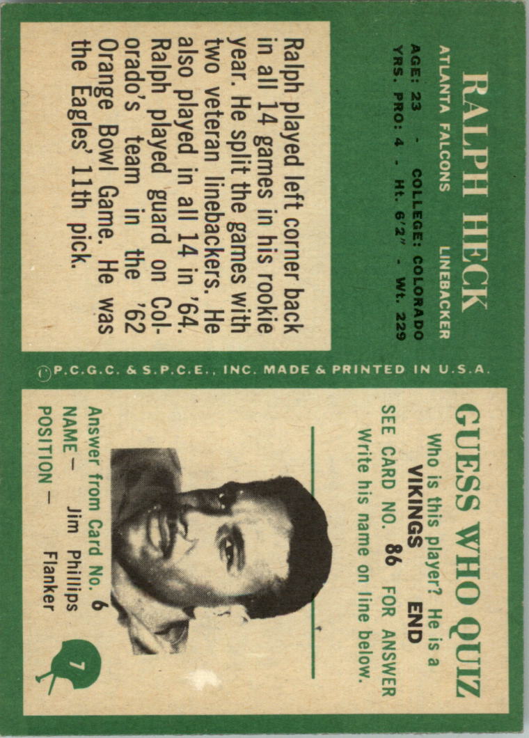 1966 Philadelphia #7 Ralph Heck RC back image