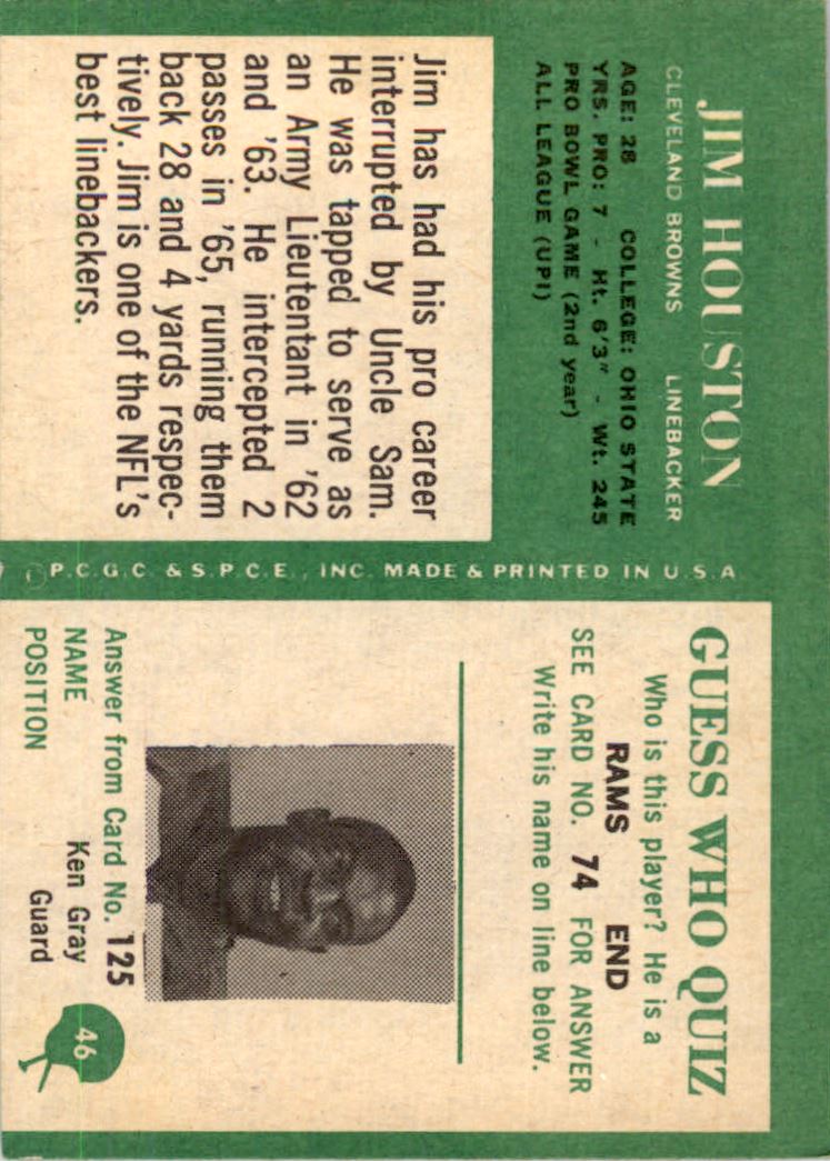 1966 Philadelphia #46 Jim Houston back image