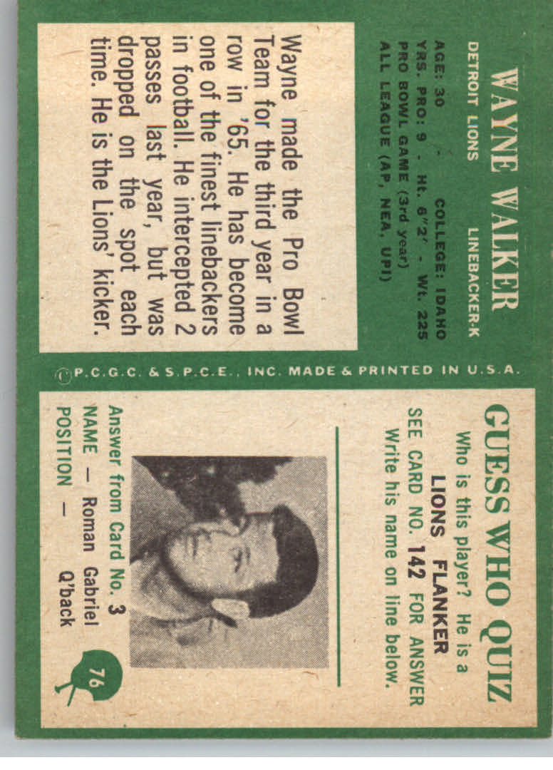 1966 Philadelphia #76 Wayne Walker back image