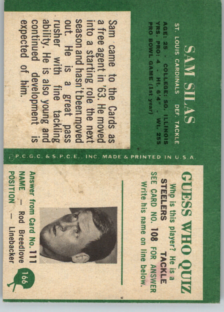 1966 Philadelphia #166 Sam Silas RC back image