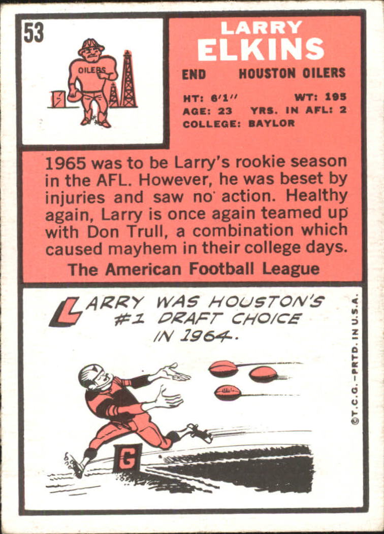 1966 Topps #53 Larry Elkins back image