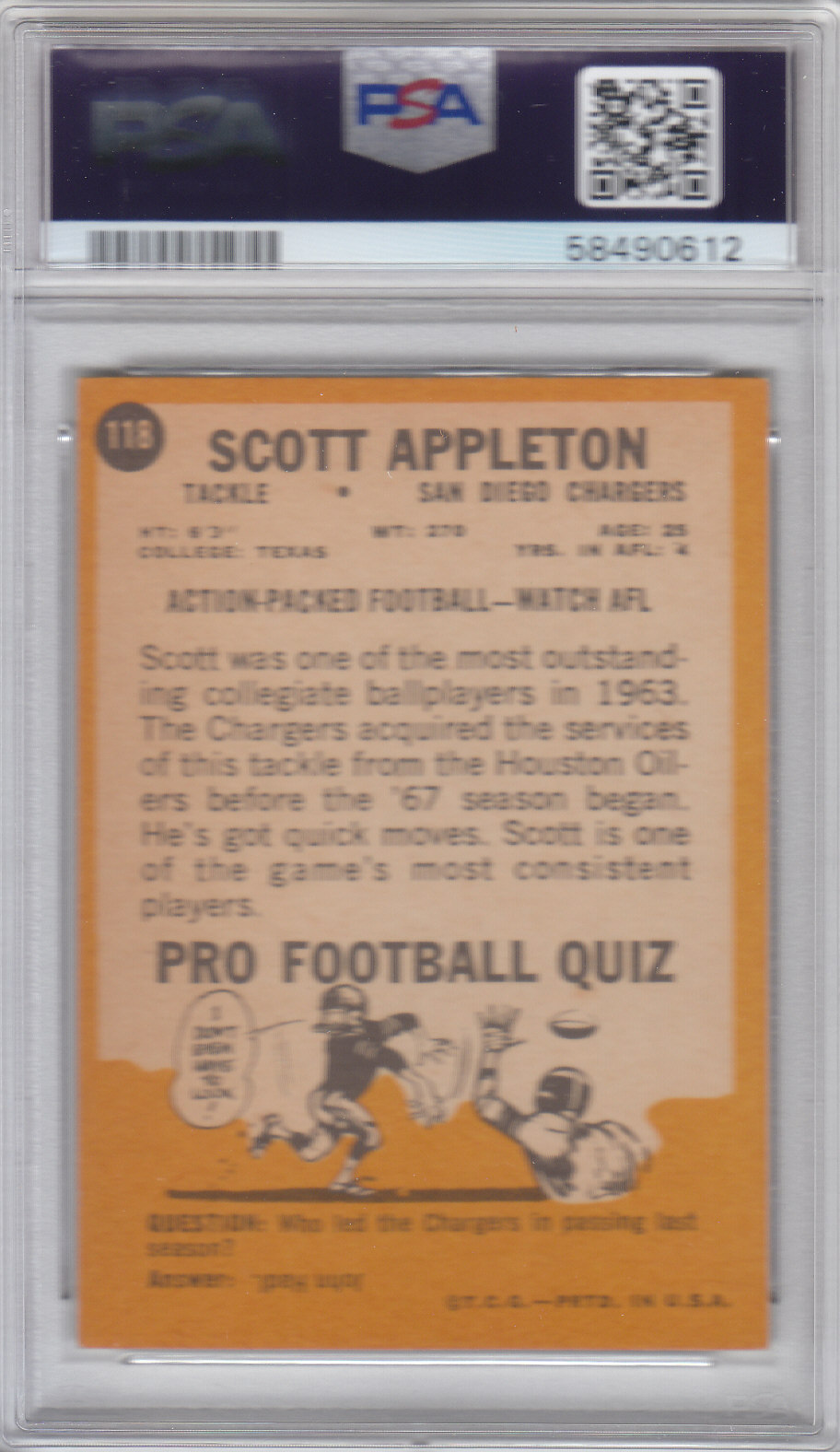 1967 Topps #118 Scott Appleton back image