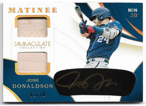 2020 Immaculate Collection Matinee Dual Memorabilia Autographs Gold #2 Josh Donaldson/10