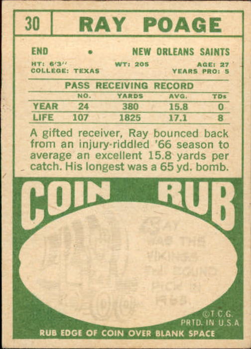 1968 Topps #30 Ray Poage - VG-EX