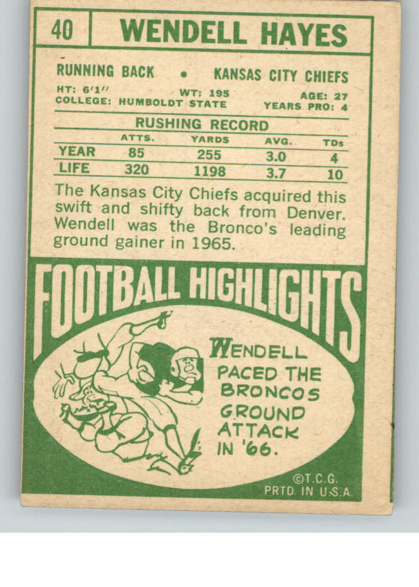 1968 Topps #40 Wendell Hayes back image