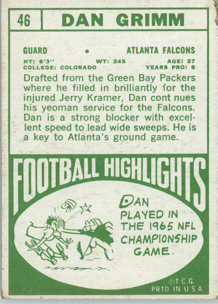 1968 Topps #46 Dan Grimm back image