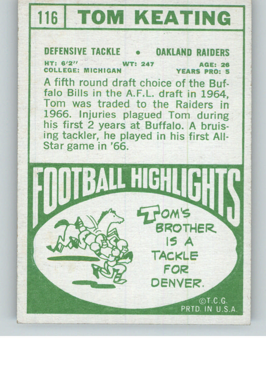 1968 Topps #116 Tom Keating back image