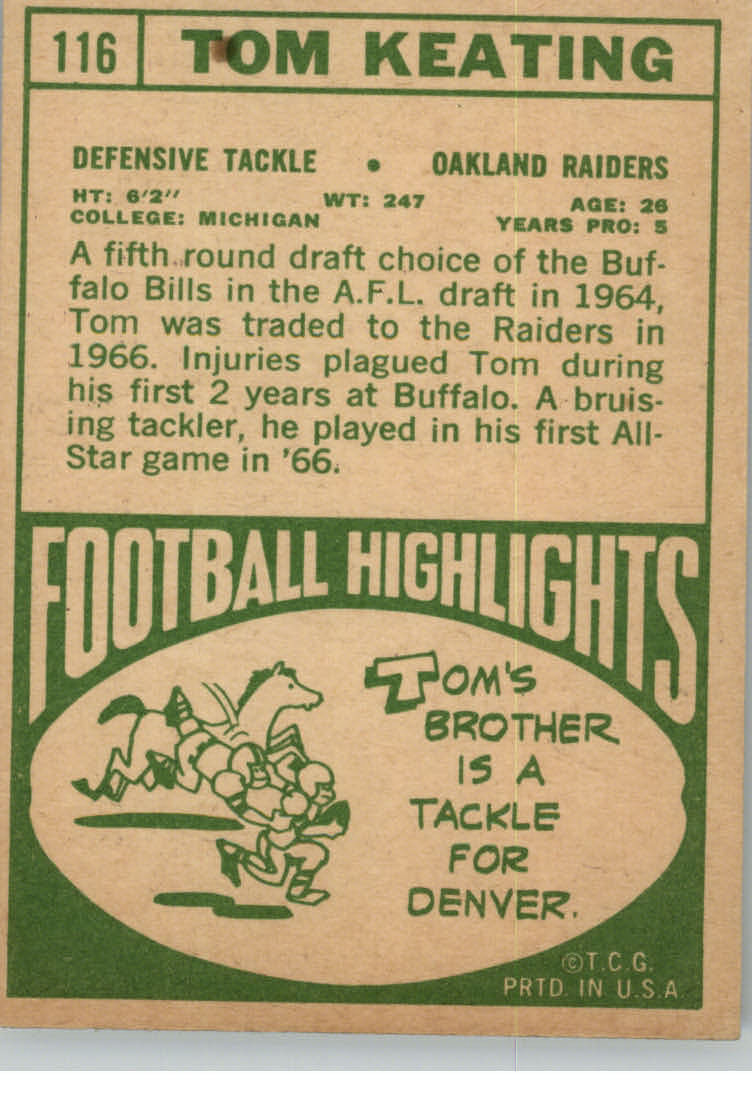 1968 Topps #116 Tom Keating back image