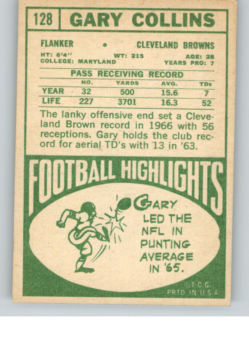 1968 Topps #128 Gary Collins back image