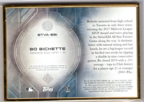 2020 Bowman Transcendent Autograph Variations #BTVABBI Bo Bichette back image
