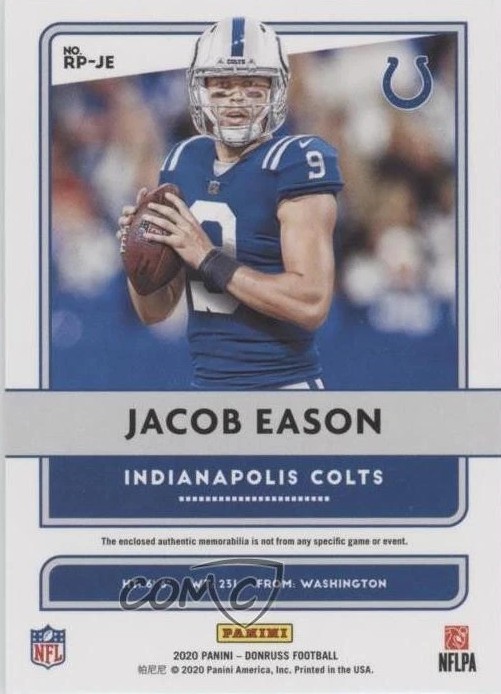 2020 Donruss Rookie Phenom Jerseys Green #12 Jacob Eason back image