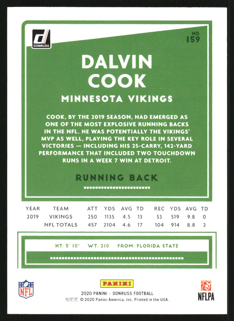 2020 Donruss Press Proof Silver #159 Dalvin Cook