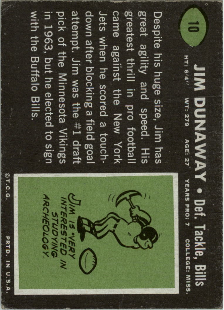 1969 Topps #10 Jim Dunaway back image