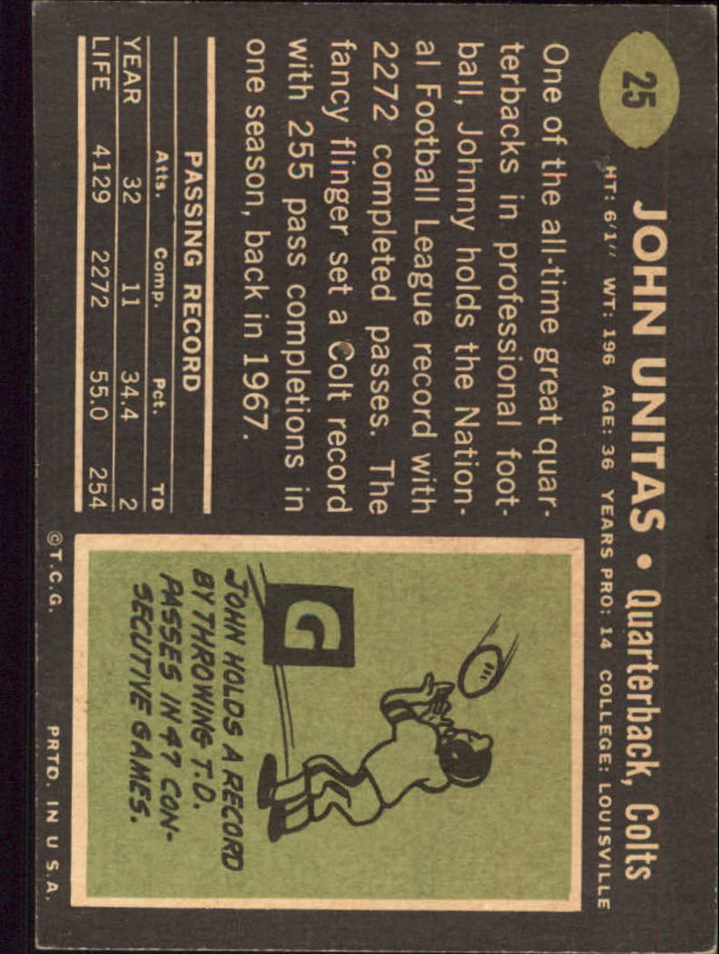 1969 Topps #25 Johnny Unitas back image