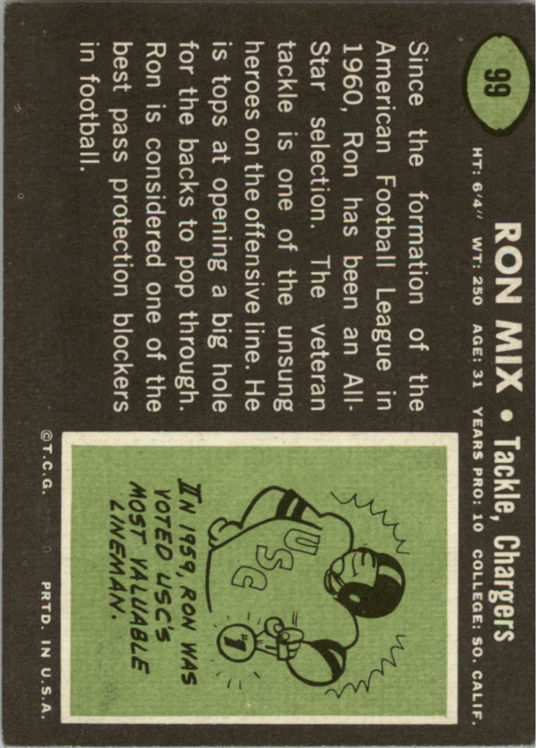 1969 Topps #99 Ron Mix back image