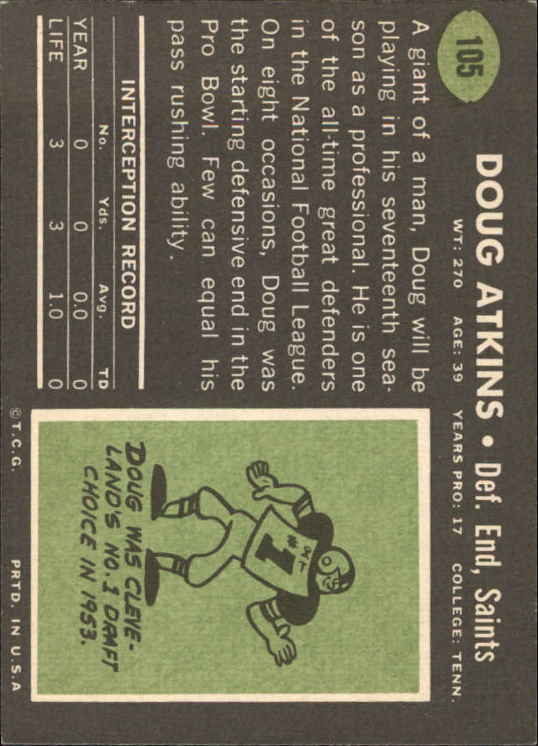 1969 Topps #105 Doug Atkins back image