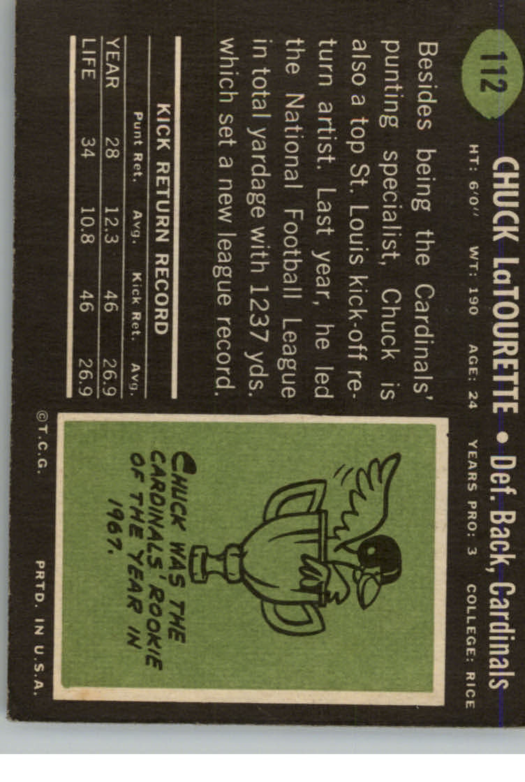 1969 Topps #112 Chuck Latourette RC back image