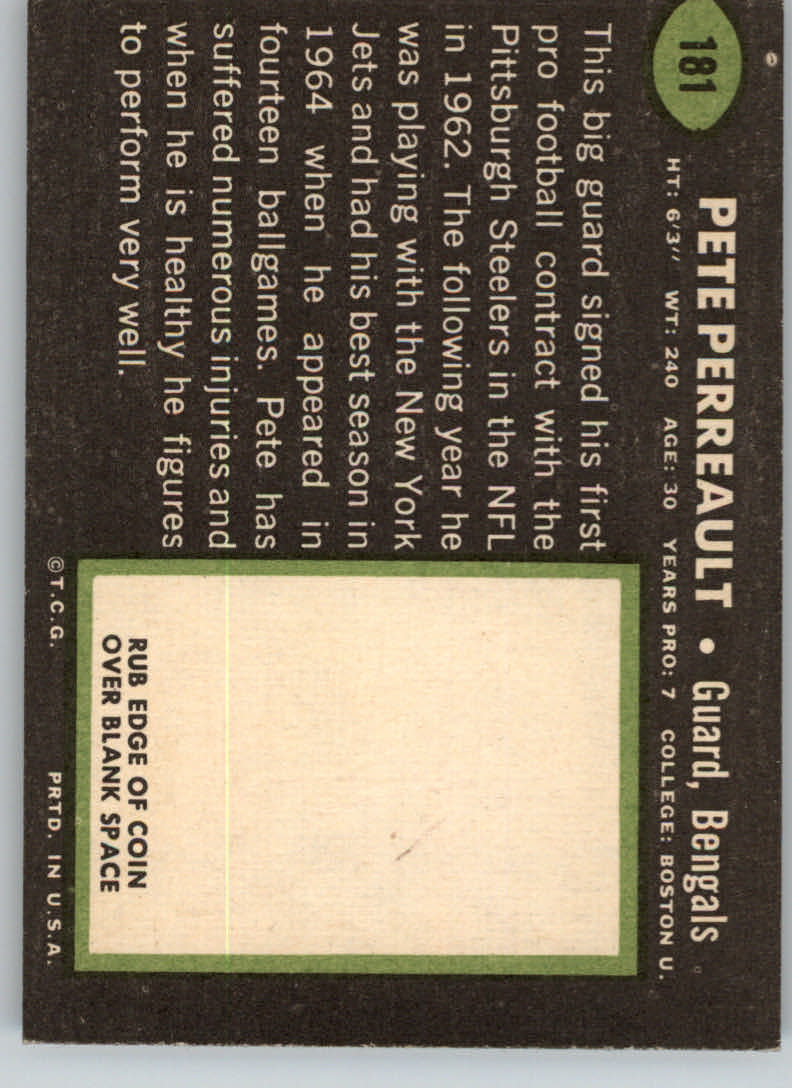 1969 Topps #181 Pete Perreault RC back image