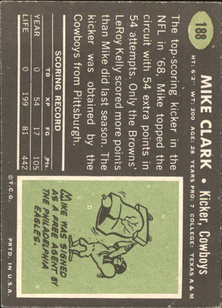1969 Topps #188 Mike Clark back image