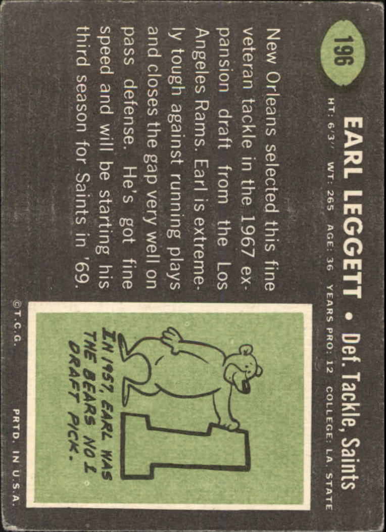 1969 Topps #196 Earl Leggett back image