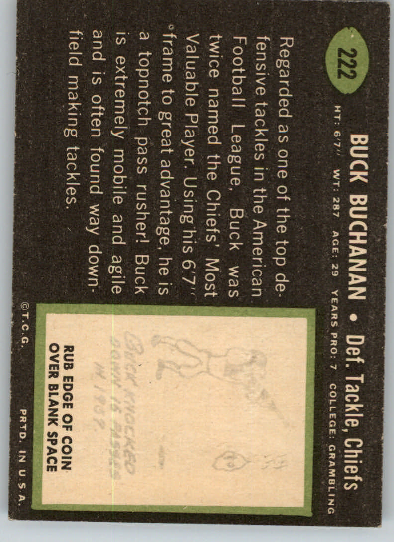1969 Topps #222 Buck Buchanan back image