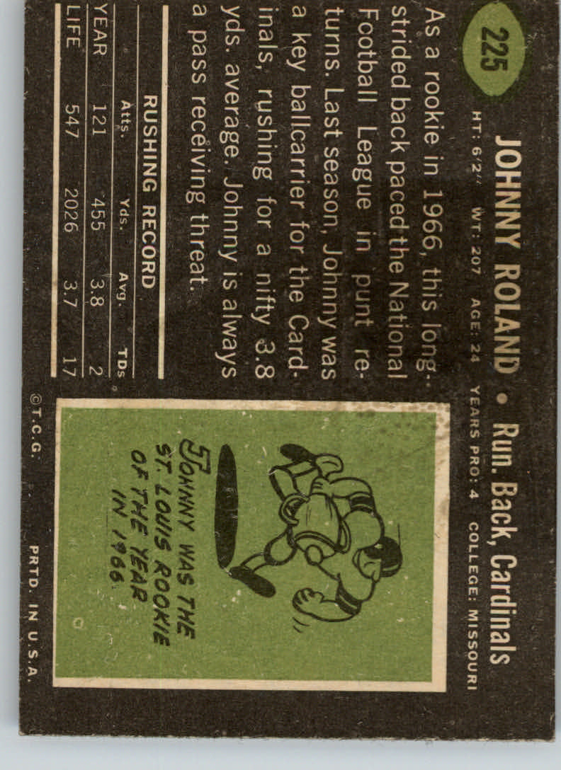 1969 Topps #225 Johnny Roland back image