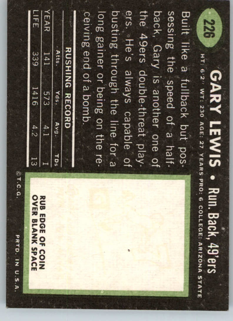 1969 Topps #226 Gary Lewis back image